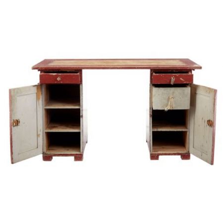 Original antiker schwedischer Kiefern Pedestal Schreibtisch bemalt 1870