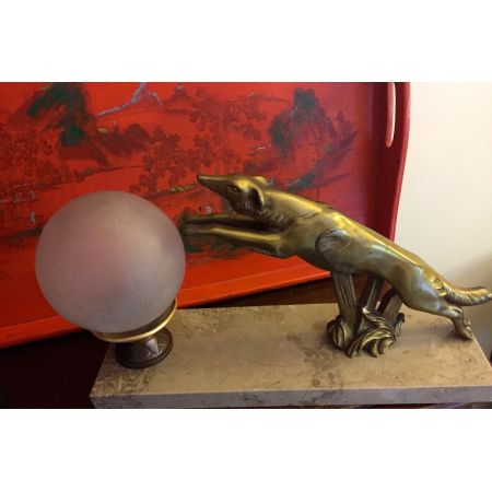Original antike Art Deco Figur Bronze Marmor Windhund Lampe englisch ca 1930