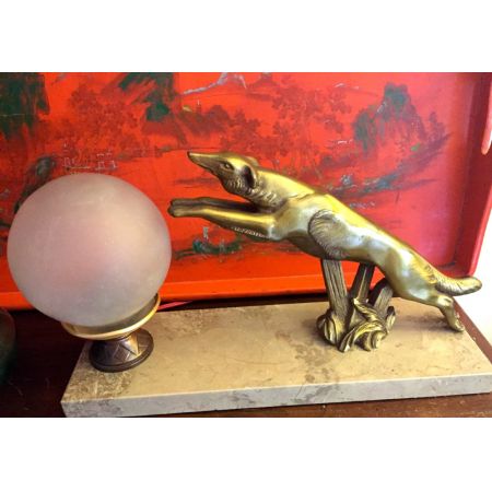 Original antike Art Deco Figur Bronze Marmor Windhund Lampe englisch ca 1930