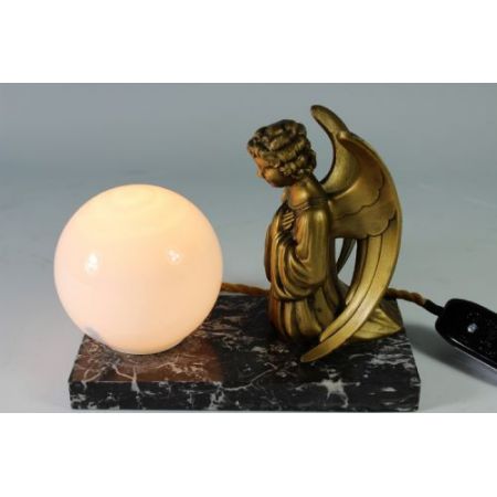 Fantastische antike Art Deco Figur Engel Lampe Marmor französisch ca 1930