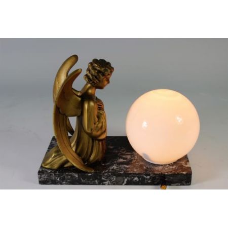 Fantastische antike Art Deco Figur Engel Lampe Marmor französisch ca 1930
