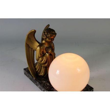 Fantastische antike Art Deco Figur Engel Lampe Marmor französisch ca 1930