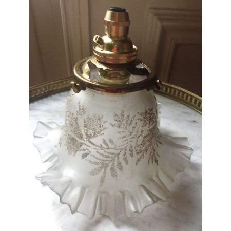 Original antike französische Deckenlampe Glas Blattwerk 1920