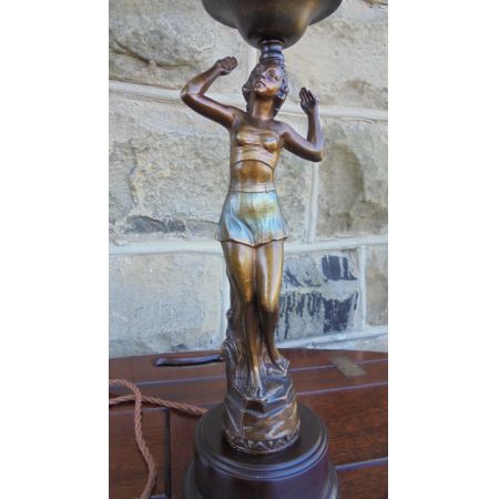 Einmalige antike Art Deco Tischlampe Kugel Marmor Messing bemalt 1930