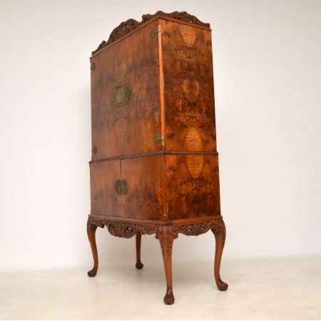 Stilvoller antiker Queen Anne Nussbaum Cocktailschrank englisch ca 1920