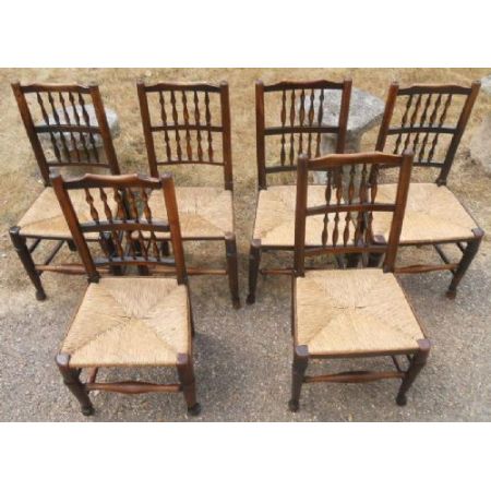 6 Stk original antike viktorianische Ulmen Esszimmer Stühle Lancashire 1880