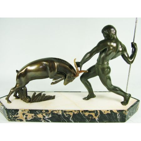 Schöne antike Art Deco Figur Bronze französisch "Jäger" von Kowas ca 1925