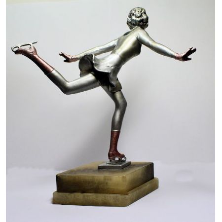 Original antike Art Deco Bronze Figur Eiskunstläuferin Josef Lorenzl ca 1930s
