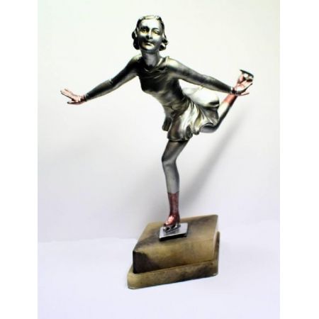 Original antike Art Deco Bronze Figur Eiskunstläuferin Josef Lorenzl ca 1930s
