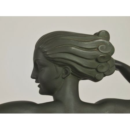 Französische antike Art Deco Bronzefigur Atalante Demarco ca 1930