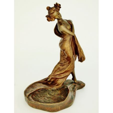 Art Nouveau Antike Bronze Figur "Au Bain" Jungfrau Gewand Belgien ca 1900
