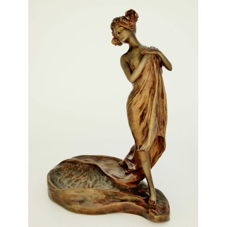 Art Nouveau Antike Bronze Figur "Au Bain" Jungfrau Gewand Belgien ca 1900