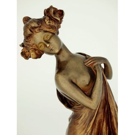 Art Nouveau Antike Bronze Figur "Au Bain" Jungfrau Gewand Belgien ca 1900