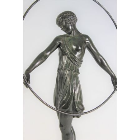 Original antike französische Bronze Figur "Tänzerin mit Reifen" Le Faguays ca 1930