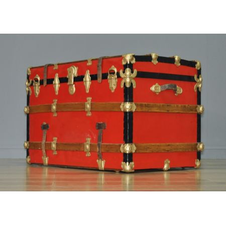 Original antike große Holztruhe Kiste lackiert Metall englisch 1920