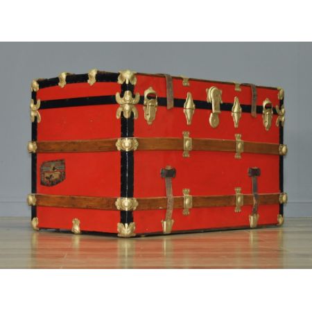 Original antike große Holztruhe Kiste lackiert Metall englisch 1920