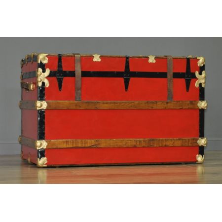Original antike große Holztruhe Kiste lackiert Metall englisch 1920