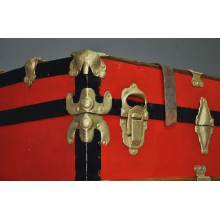 Original antike große Holztruhe Kiste lackiert Metall englisch 1920