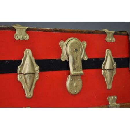 Original antike große Holztruhe Kiste lackiert Metall englisch 1920