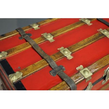 Original antike große Holztruhe Kiste lackiert Metall englisch 1920