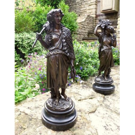 Original antike Bronzefiguren Skulpturen französisch "Harvest from The Land / Sea" Boyer ca 1900