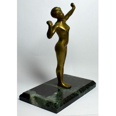 Original antike Art Deco Messing Figur Frau englisch 1930 