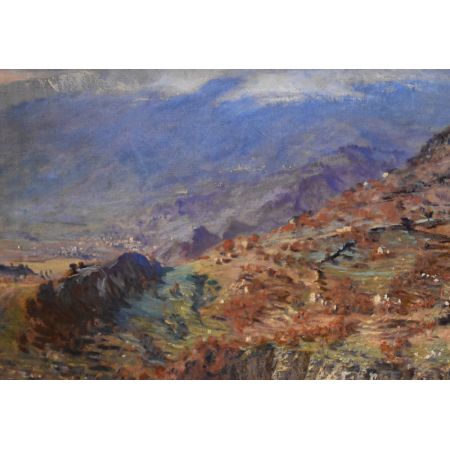 Wunderschönes Antikes Ölgemälde Vulkan Ätna Gemälde Bild Italien ca 1940