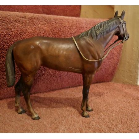 Original antike Bronzefigur Vienna Rennpferd Bronze Österreich bemalt ca 1880