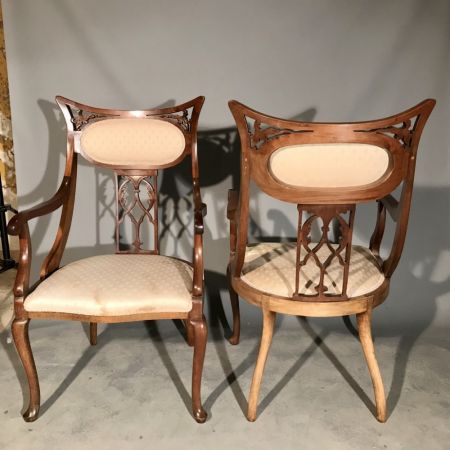 2 Stk. original antike Arts and Crafts Stühle Mahagoni Armstühle englisch ca 1910