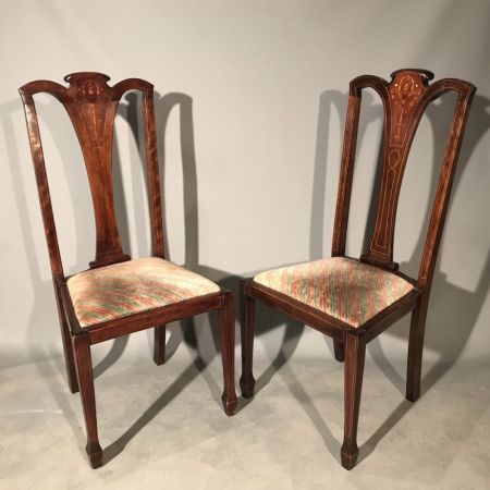 8 Stk original antike Mahagoni Stühle Küchenstühle Perlmutt englisch ca 1880