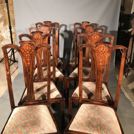 8 Stk original antike Mahagoni Stühle Küchenstühle Perlmutt englisch ca 1880