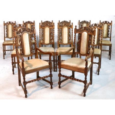 12 Stk jakobinische englische Esszimmerstühle Eiche original antik ca 1920
