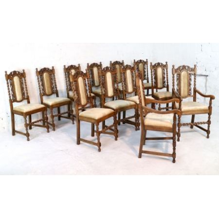 12 Stk jakobinische englische Esszimmerstühle Eiche original antik ca 1920