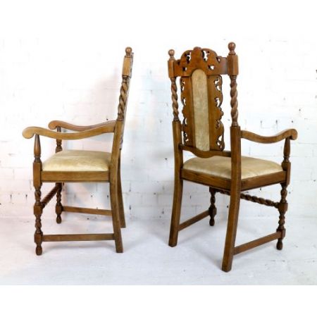 12 Stk jakobinische englische Esszimmerstühle Eiche original antik ca 1920