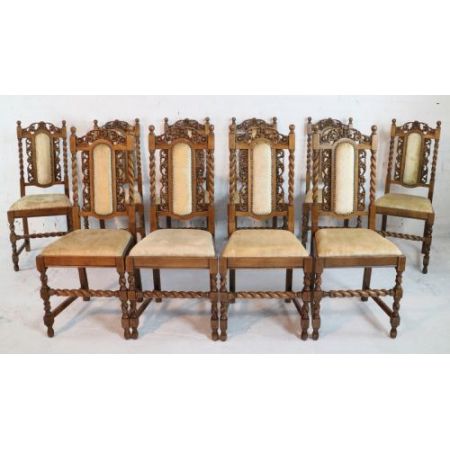 12 Stk jakobinische englische Esszimmerstühle Eiche original antik ca 1920