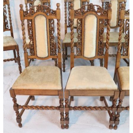 12 Stk jakobinische englische Esszimmerstühle Eiche original antik ca 1920