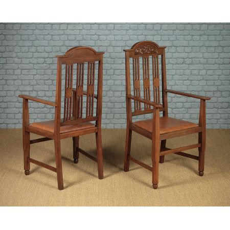 8 Stk original englische Arts & Crafts Esszimmerstühle Eiche antik ca 1910