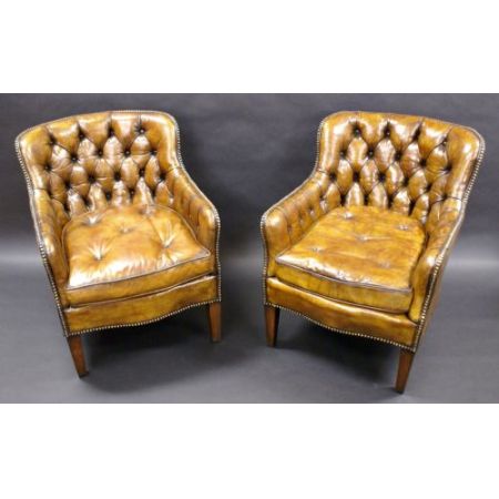 Antike englische Chesterfield Sessel Ledersessel 2 Stk ca 1930