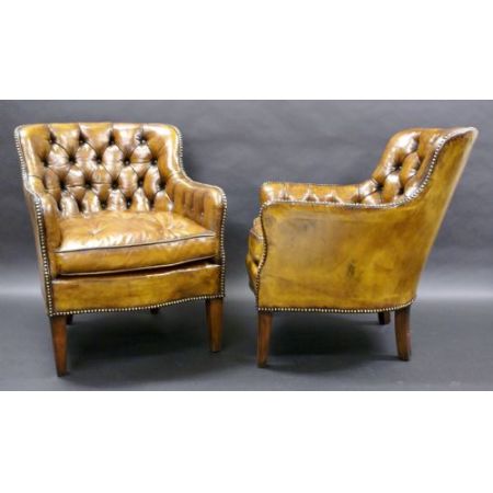 Antike englische Chesterfield Sessel Ledersessel 2 Stk ca 1930