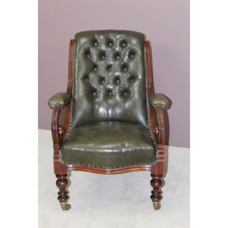 Viktorianischer antiker Mahagoni Stuhl Echtleder Sessel englisch ca 1850