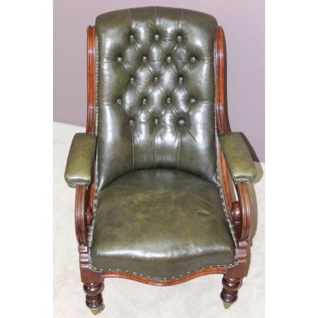 Viktorianischer antiker Mahagoni Stuhl Echtleder Sessel englisch ca 1850