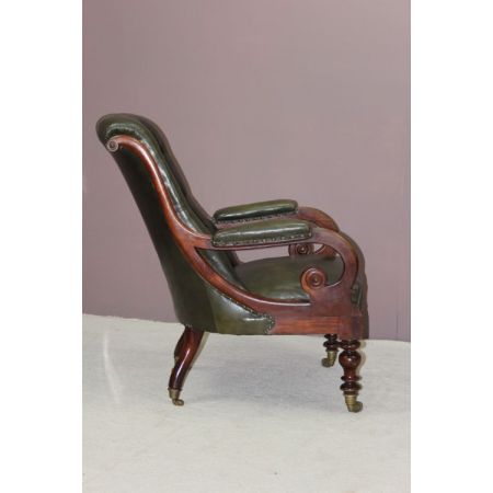 Viktorianischer antiker Mahagoni Stuhl Echtleder Sessel englisch ca 1850