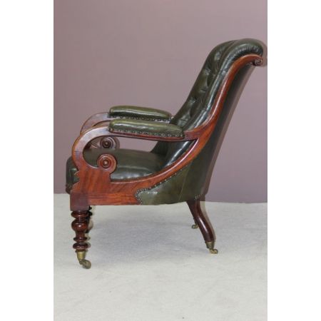 Viktorianischer antiker Mahagoni Stuhl Echtleder Sessel englisch ca 1850