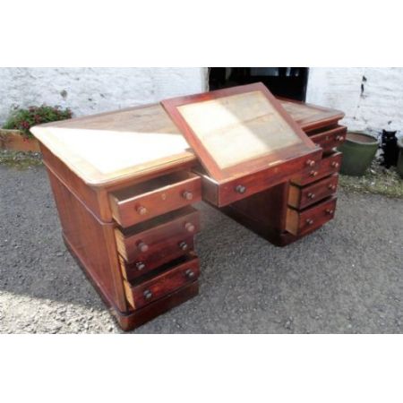 Viktorianischer Antiker Englischer Mahagoni Partnerschreibtisch ca. 1860