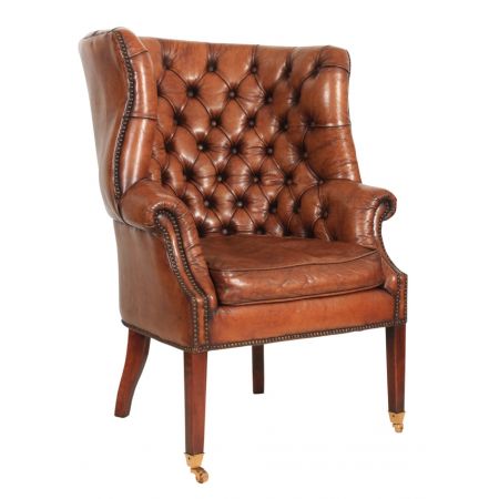 Georgianische Ohrensessel Echtleder Chesterfield Sessel Leder ca 1920