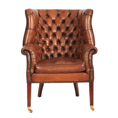 Georgianische Ohrensessel Echtleder Chesterfield Sessel Leder ca 1920