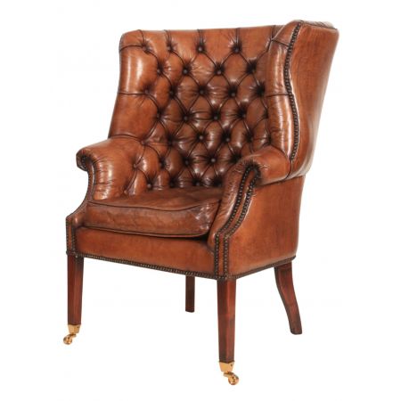Georgianische Ohrensessel Echtleder Chesterfield Sessel Leder ca 1920