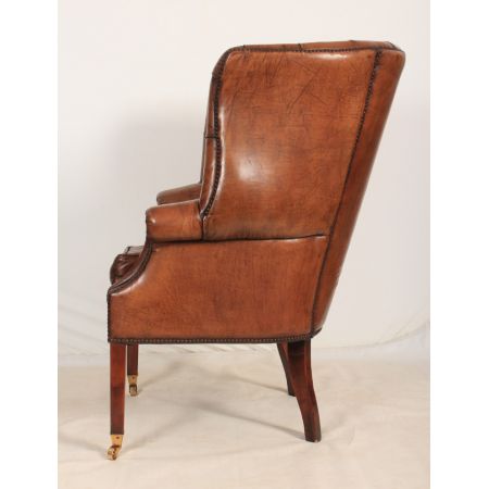 Georgianische Ohrensessel Echtleder Chesterfield Sessel Leder ca 1920