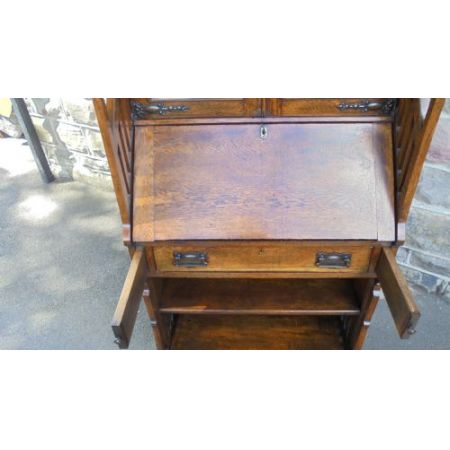 Arts & crafts Antiker Englischer Eichen Sekretär mir Bücherregalaufsatz ca. 1890