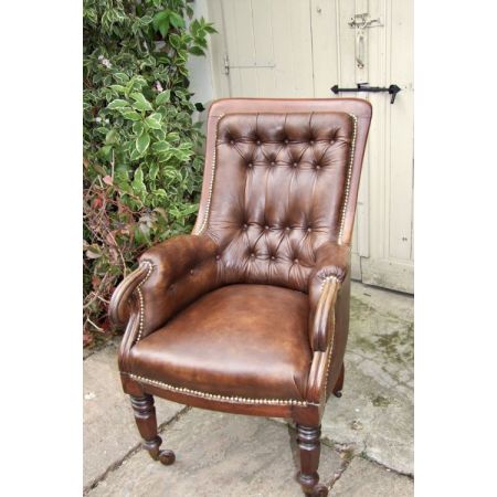 Antiker Englischer Bibliotheken Leder Sessel ca. 19. JH.